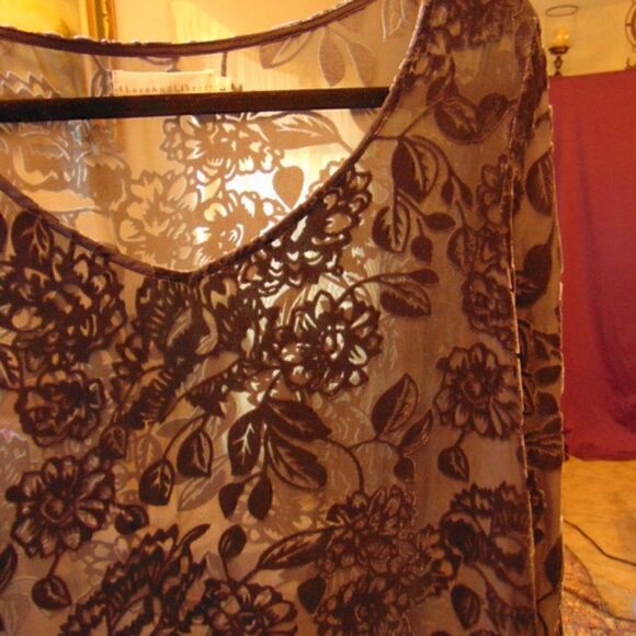 NWOT 4 Love & Liberty JOHNNY WAS Gray Sheer Silk Velvet Floral Tunic L - Picture 8 of 15